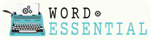 Word Essential turquoise typewriter logo with gears